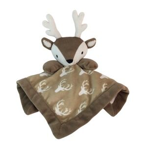 Levtex Baby Deer Lovey Security Blanket 12" Brown Antler Print Plush Reindeer